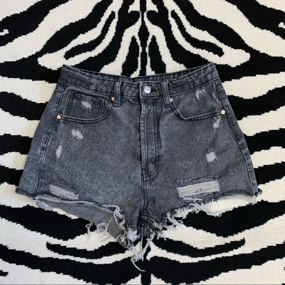 Wild Fable Highest Rise Cutoff Shorts Washed Black Distressed Button Fly Size 8